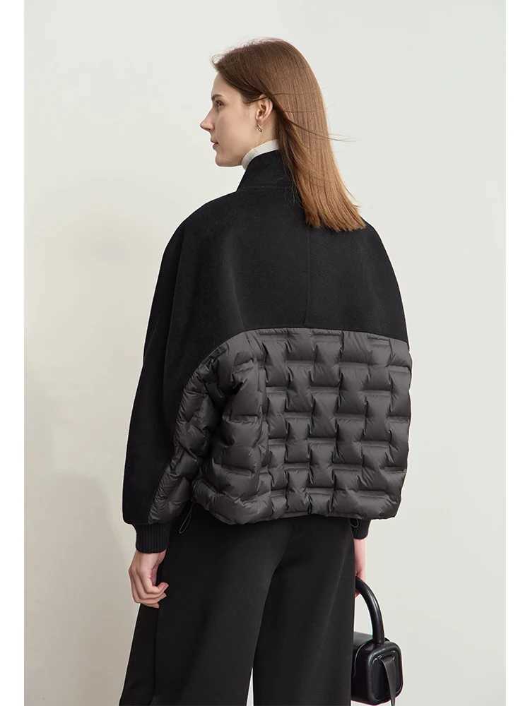 AMII Down Coats 100 Wool Stand Collar Loose Spliced Jackets for Woman 2024 Winter Warm New Casual Versatile Jacket 12454007 W251016