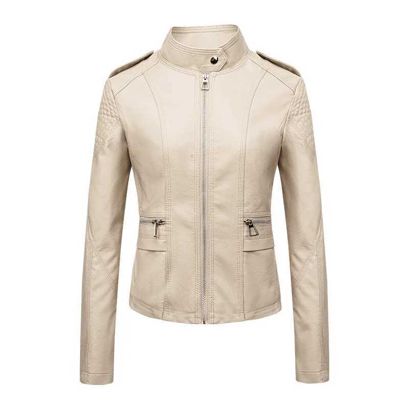 Womens Leather Jacket Spring Autumn Short Motorcycle Suit PU Leather Jackets Stand Collar Long Sleeve Zipper Slim Coats TrendT251017