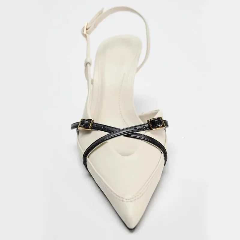 Original Designer High Heels Women Sexy Pointy Toe Cross Buckle Strap Decoration Heeled Sandals Summer Slingbacks White Pumps Z251015