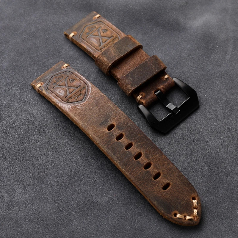 Brown Black Handmade Cowhide Watchband 20 22 24 26MM Men Fitted PAM111 441 Genuine Leather Bracelet Vintage Military Watch 251016