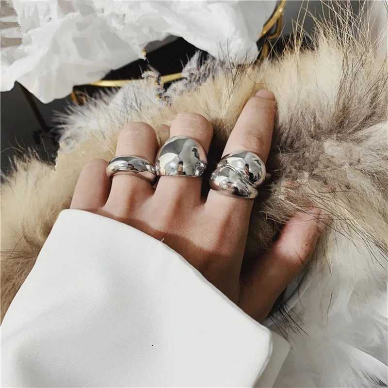 3Pcs Gold Color Silver Color Metal Minimalist Glossy Wide Open Rings Geometric Finger Rings for Women Men JewelryW251017