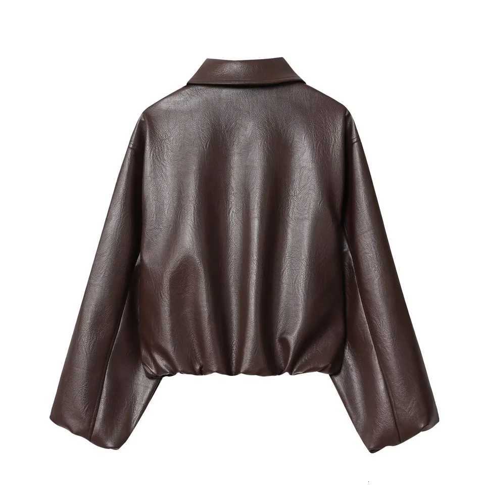 autumn new womens casual fashion simple temperament allmatch imitation leather pilot lapel jacket top coatT251017