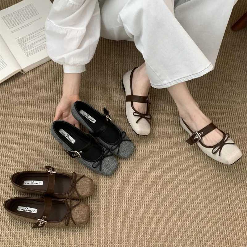 High Quality Cotton Mary Jane Shoe Women Sweet Square Toe Butterflyknot Flats Fashion Comfort Narrow Buckle Brand Designer Shoe Z251015
