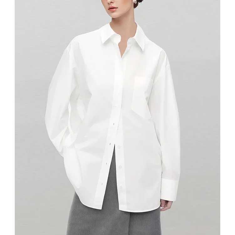Polo Collar Loose Fit Womens Shirt Thin Long Sleeve White Commute Shirt Early Autumn New Style Casual Business Fashion J251017