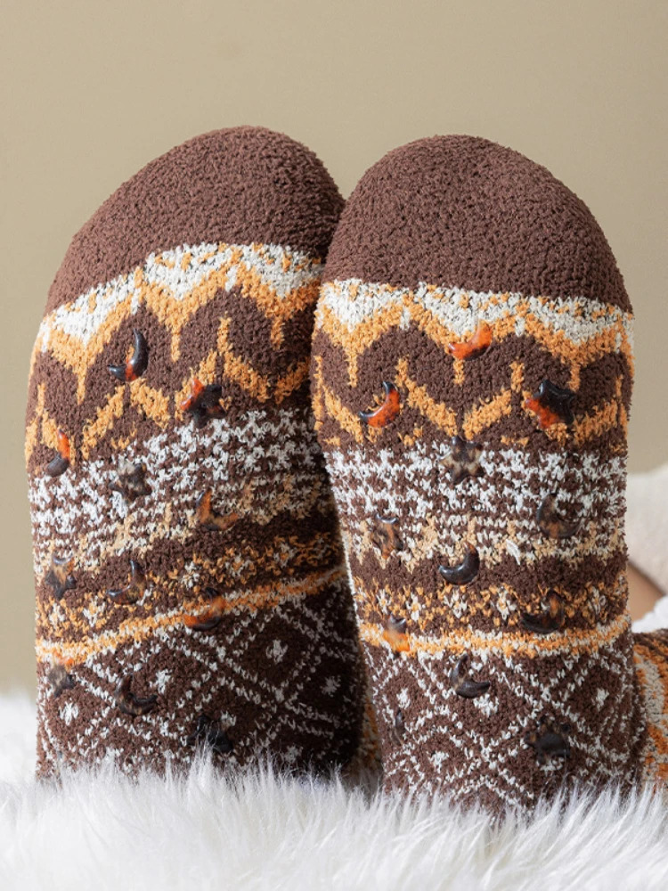 Lamb Wool Floor Socks Autumn and Winter Fleece Thickened Warm Nonslip Silicone Home Socks Ethnic Style Tube Socks 251017