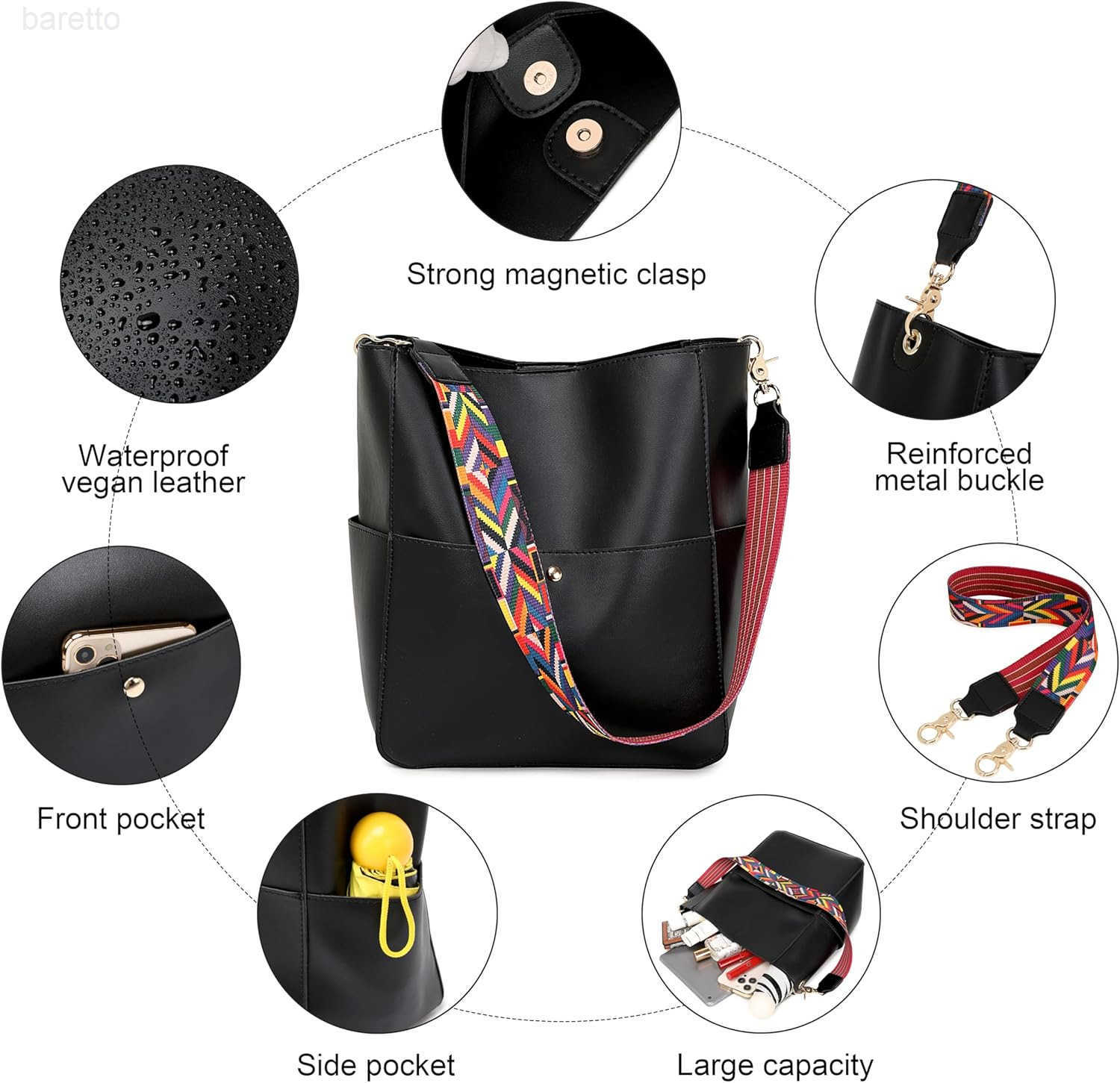 Bucket Purses for Women Designer PU Leather Bucket Bags With 2 Adjustable Guitar Strap Hobo Bag for Women Z251017