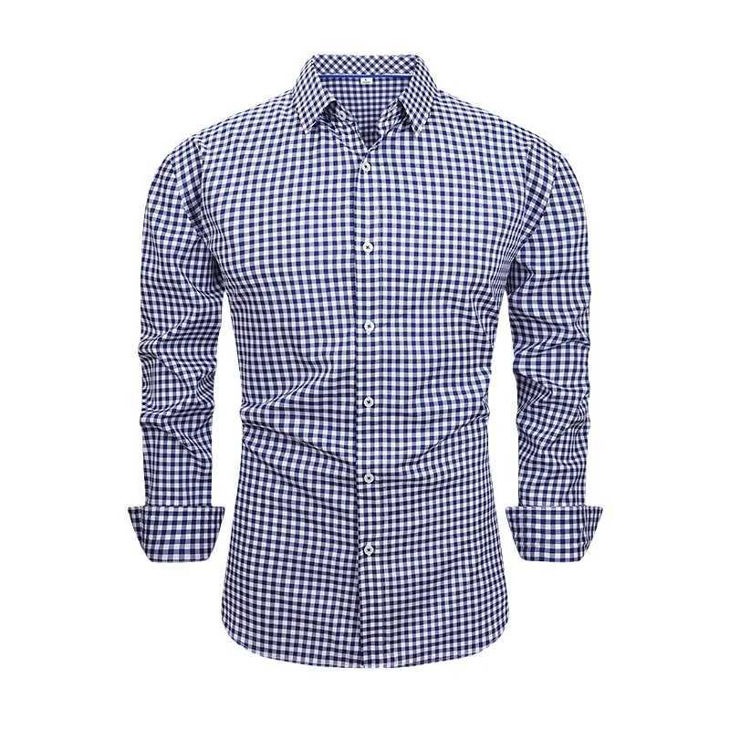 Spring Autumn Cotton Shirts For Man Breathable Checkered Button Blouse Business Casual Slim Fit Printed Long Sleeve Plaid Shirt J251017