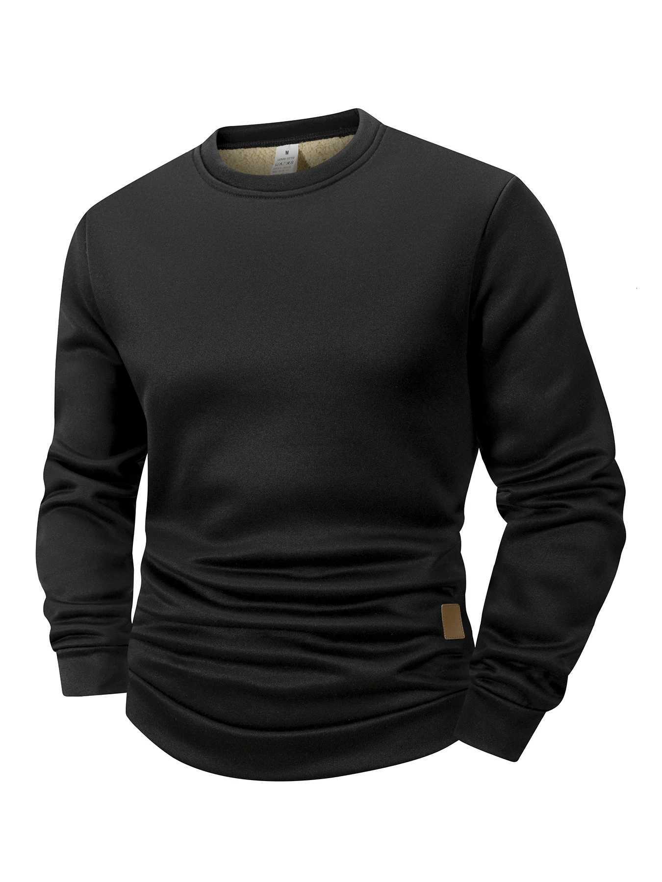 New Mens Round Neck Fleece Sweatshirt Solid Color Loose Casual Pullover Men Fashion Warm Long Sleeve Hoodies Men Clothing SXXXL Z251017