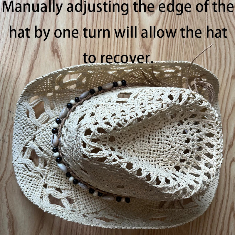 Summer Bohemian Shell Straw Hat Beach Women Men Cowboy Hats Wooden Beads Hollow Out Western Wide Brim Sun Hat Holiday Cap 251015