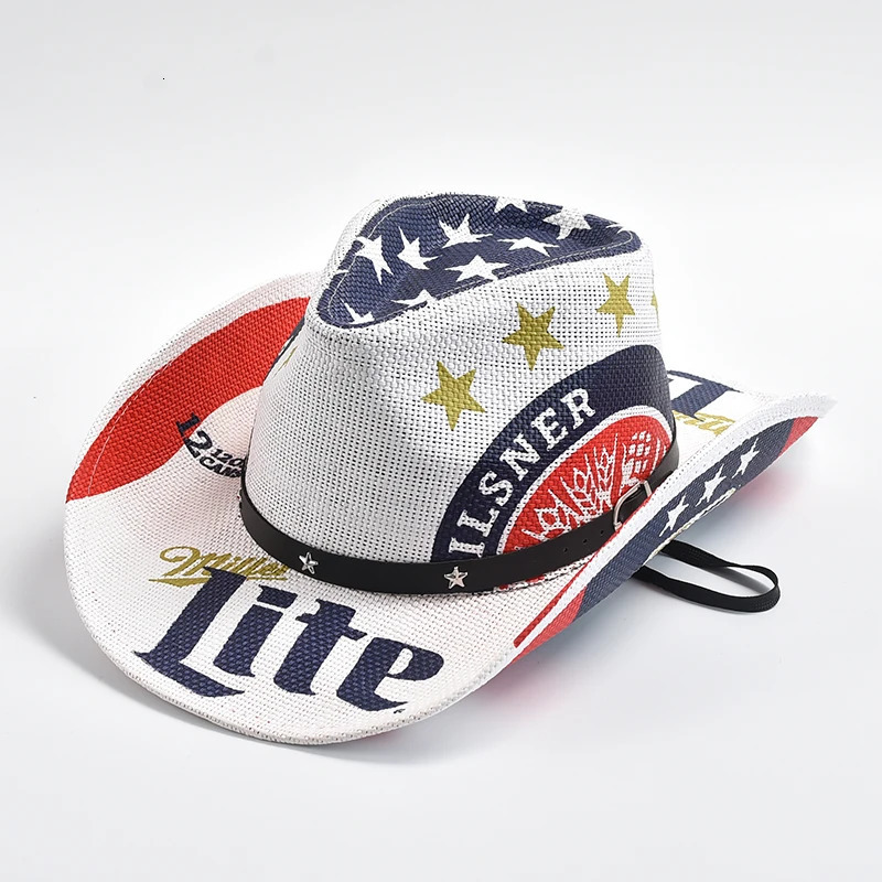 Paper Straw Western Cowboy Hat for Women Men Classic American Flag Cowgirl Cap Panama Jazz Hats Sombrero Hombre 251015