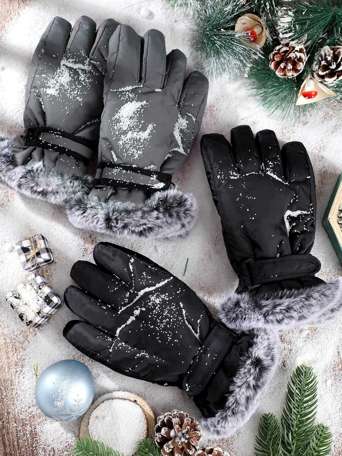 2 Pair Winter Ski Gloves for Adult Women Men Waterproof Faux Fur Warm Windproof Snow Gloves for Skiing Anti Slip Z251017