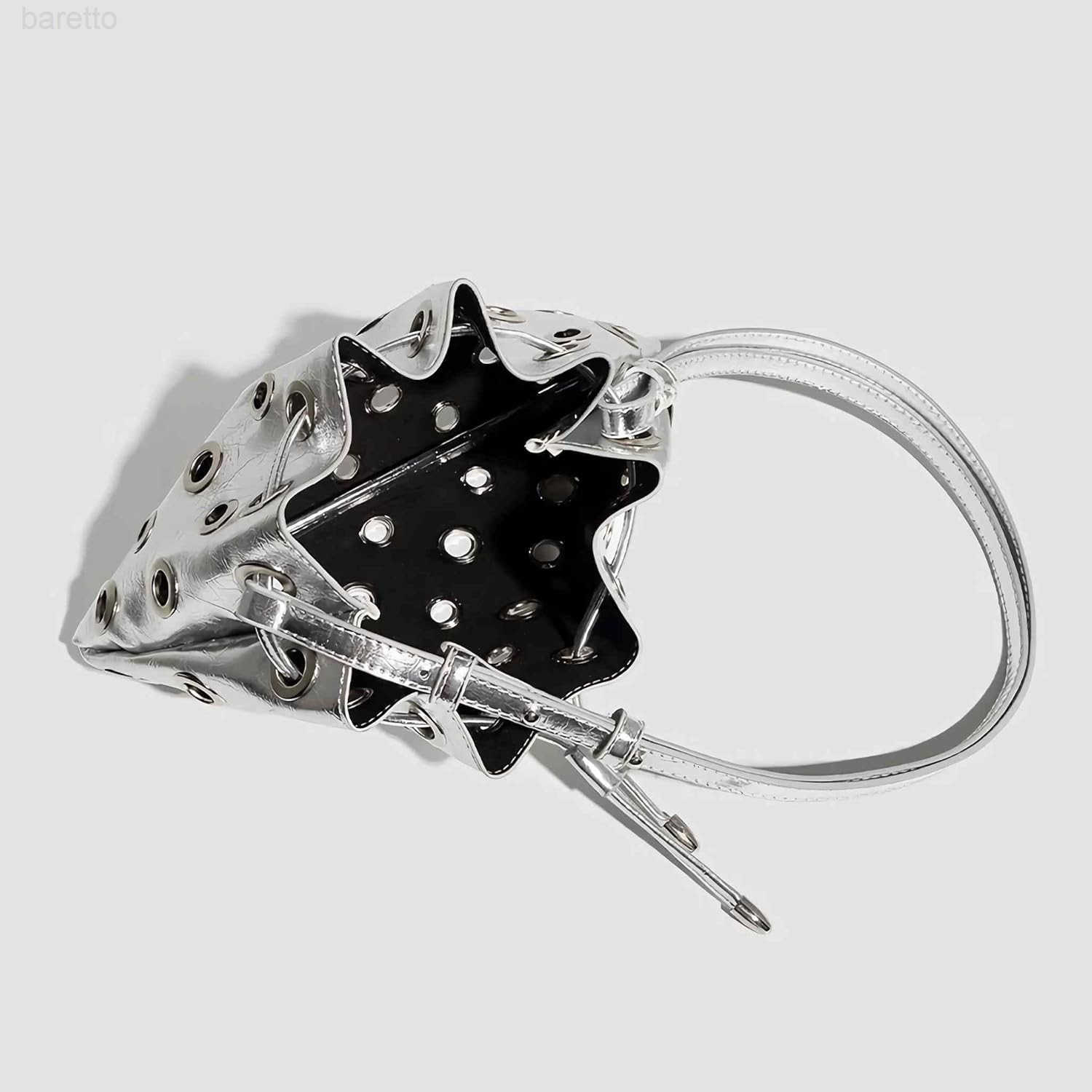 silver y2k purse for women cool sparkly bucket purse cute aesthetic fashion bag small silver clutch bag Z251017