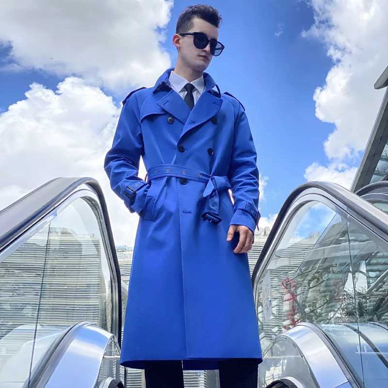 long knee length Mens trench coat double breasted raglan sleeves brown British mens thickened down inner long windbreaker J251017