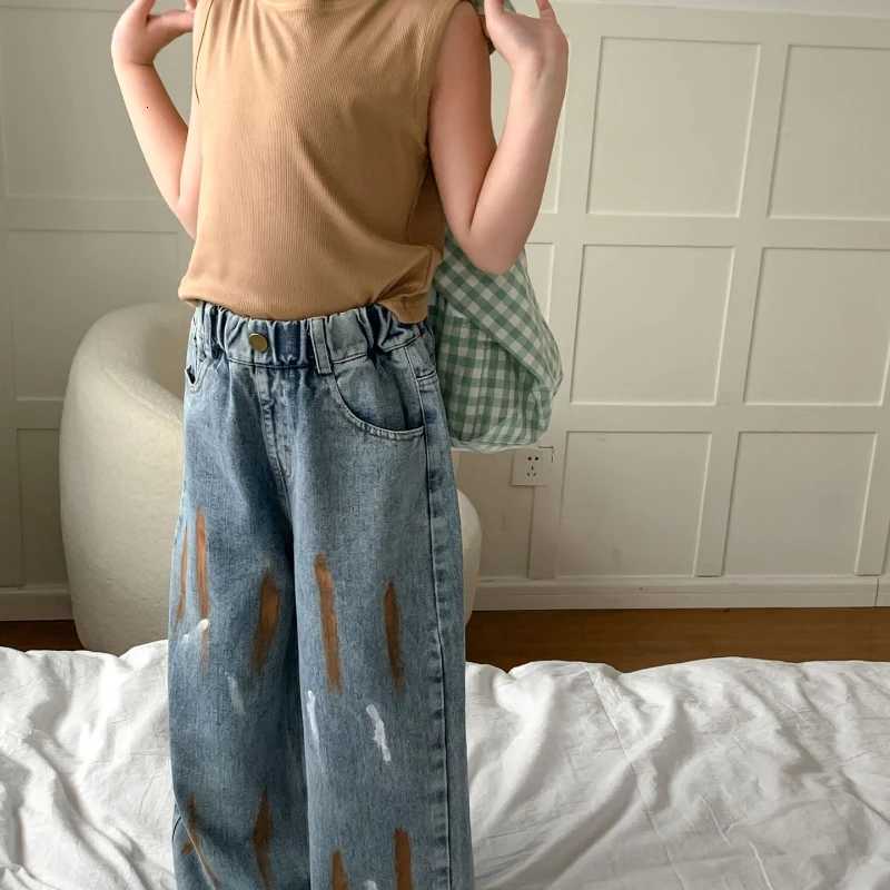 Pants 2024 Spring Girl Retro Cowboy Design Wide Leg Comfortable Cute Trendy Leisure ActiveT251017