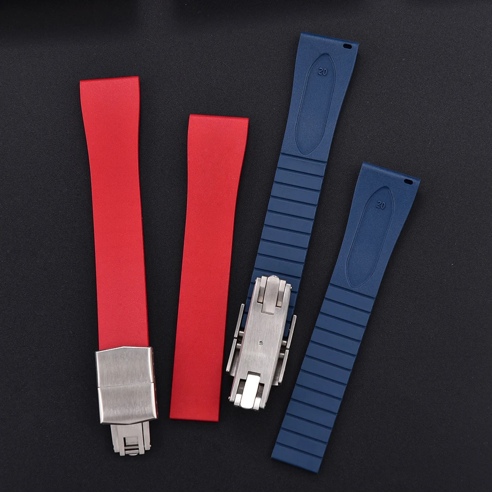 CTS FKM Rubber Watch Strap 16mm 18mm 19mm 20mm 21mm 22mm FKM CTS Watchband Quick Release Butterfly Silver Buckle CutToSize 251016