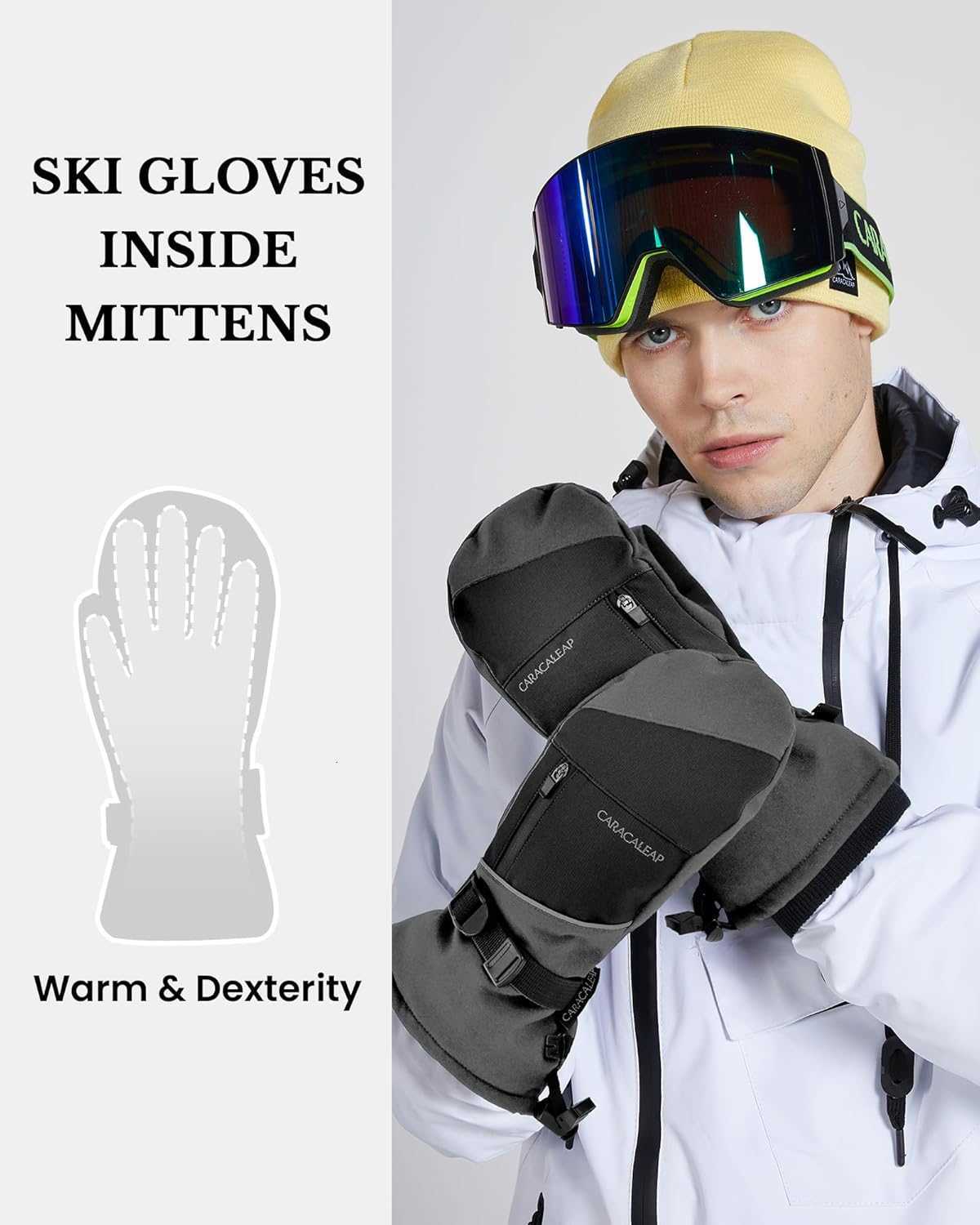 Snow Ski Mittens Waterproof Winter Gloves Men Women Gray ML Z251017