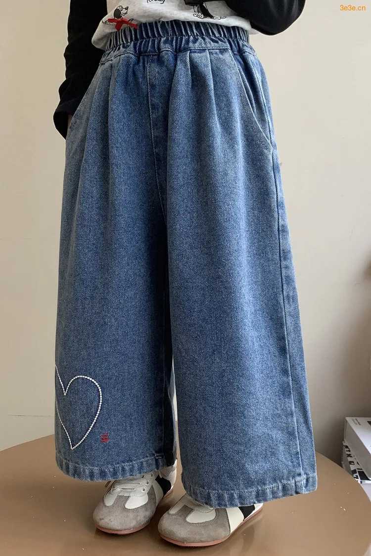 Wideleg Pants Love Print Loose Straightleg Trousers Jean Grils Children Autumn Fashionable Midwaist Sweet PersonalityT251017