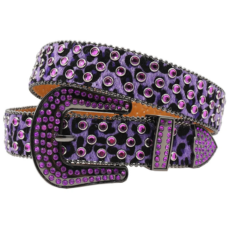 men casual hip hop rock diamond studded belts leopard print suede leather belt rhinestone waistband women strapon leash 251010