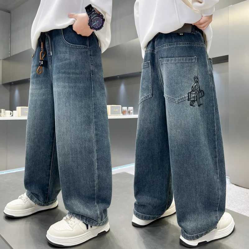 Korean Child Fashion Distressed Baggy Jeans For Tweens Boy Loose Style Folded Denim Pants Kids Cowboy Casual Trousers Age 514 TT251017