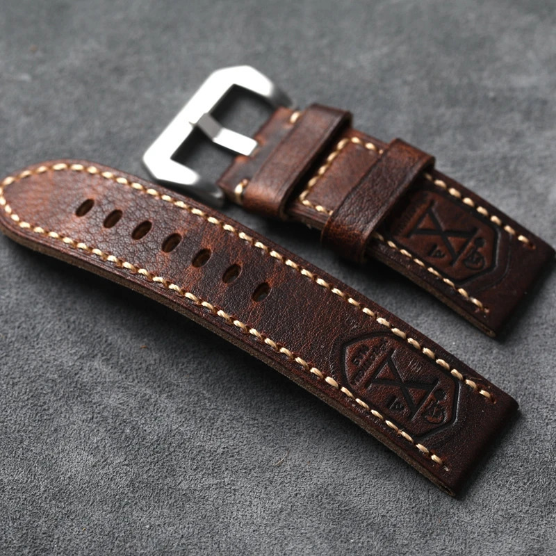 Handmade Genuine Leather Watchband 20 22 24 26MM Vintage Distressed First Layer Cowhide Soft Vintage Bracelet For PAM111 441 251016