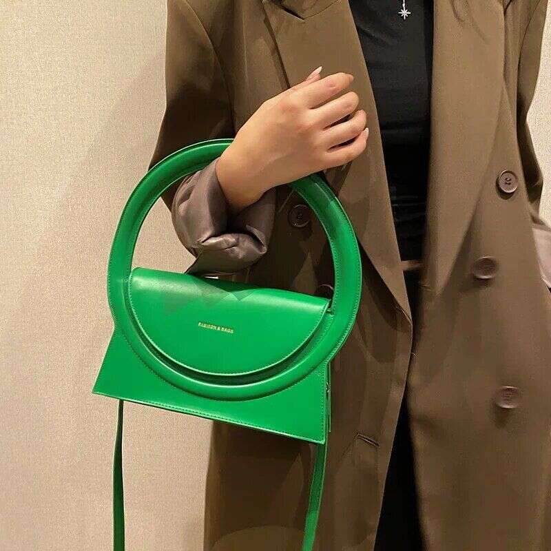 Top Brand Handbags For Women Fashion Big Round Handle Design Clutch Pu Leather Lady Crossbody Shuolder Bag