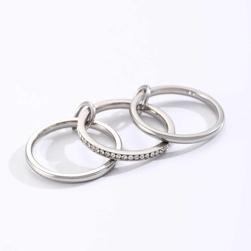 Minimalism Glossy Shiney Stainless Steel White Crystal Inlaid Multilayer Stacked Rings for Women Waterproof Jewelry Wholesale Z251017