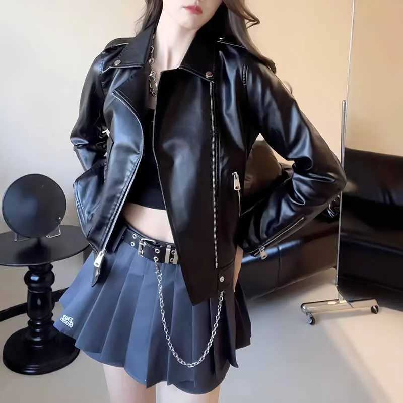 Womens Faux Pu Leather Jacket Black Gothic Punk Style Fashion Motorcycle Short Pu Jacket Fashion High Street Lapel Zipper CoatT251017