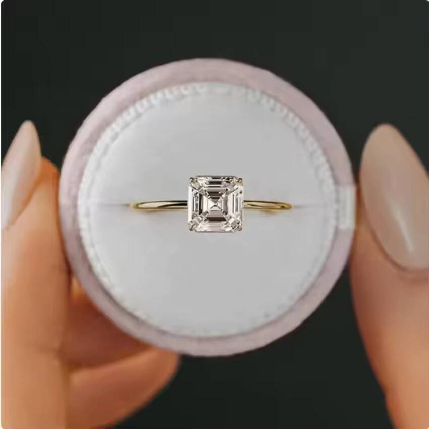 Wholesale Speedin Jewelry 03ct 05ct 1ct 2ct Asscher Cut Engagement Ring 14k Solid Gold Lab Diamond Ring