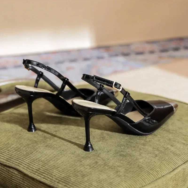 Fashion Square Toe Thin High Heels Women Metal Decoration Cover Toe Design Back Strap Patent Leather Heeled Sandals for Women Z251015