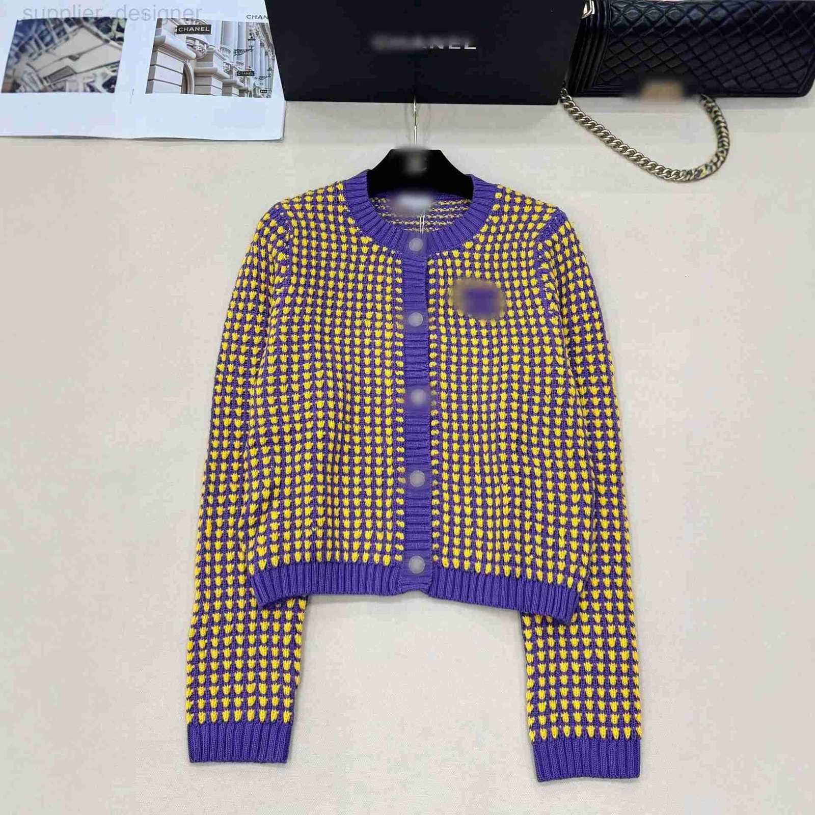 Women's Sweaters designer Xiaoxiangfeng CH Home 25 Early Autumn New Fashion Color-Block Round Neck Knitted Cardigan Long Sleeve 1DXA