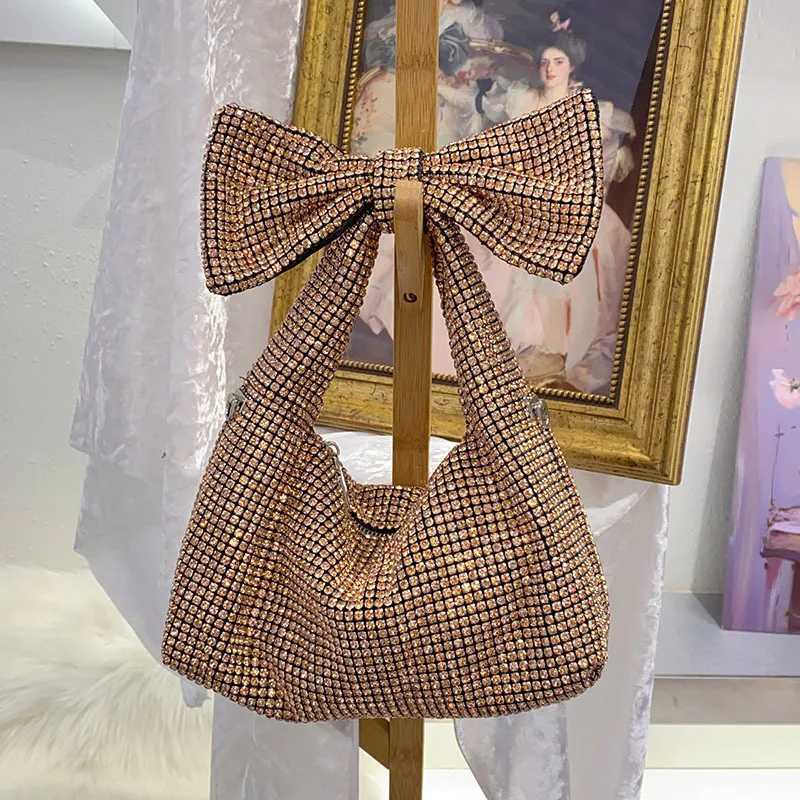 Bow shiny inflexible diamond rhinestone armpit bag celebrity temperament handbag shoulder bag Z251017