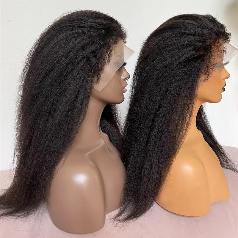 Transparent Kinky Straight HD Lace Front Wigs Human Hair With 4C Curly Baby Hair For Women Pre Plucked Yaki Full lace Human Hair Wigs glueless