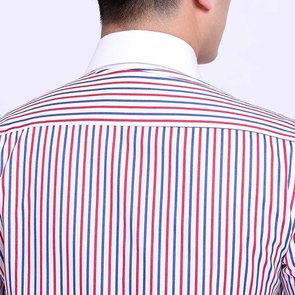 Mens Contrast Striped French Cuff Dress Shirt Without Pocket Formal Business Long Sleeve Standardfit Wedding Party Shirts J251017