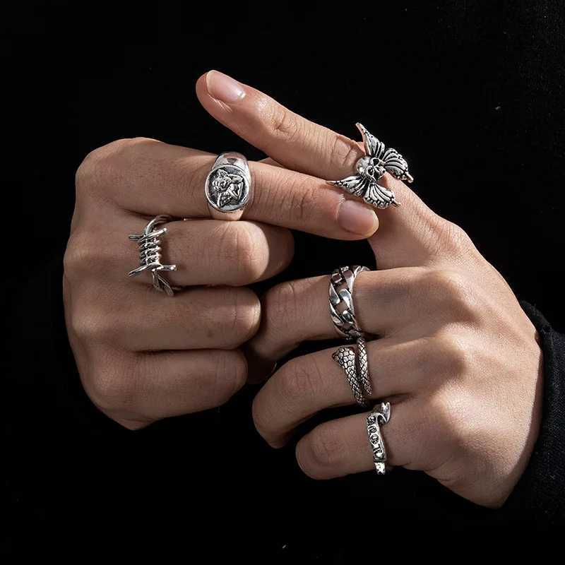 6Pcs Punk Poker Joker Silver Color Rings for Men Goth Skeleton Billiards Set Couple Emo Fashion Jewelry Anillos Hombre Z251017
