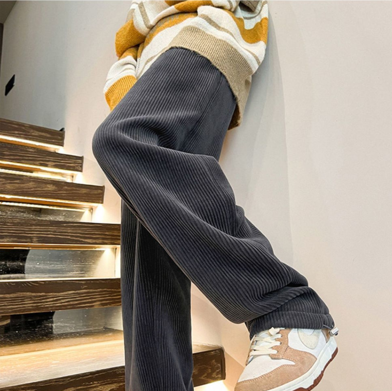 Corduroy pants for men, spring and autumn fashion brand American wide-leg pants with a sense of drape, loose straight-leg pants, casual long