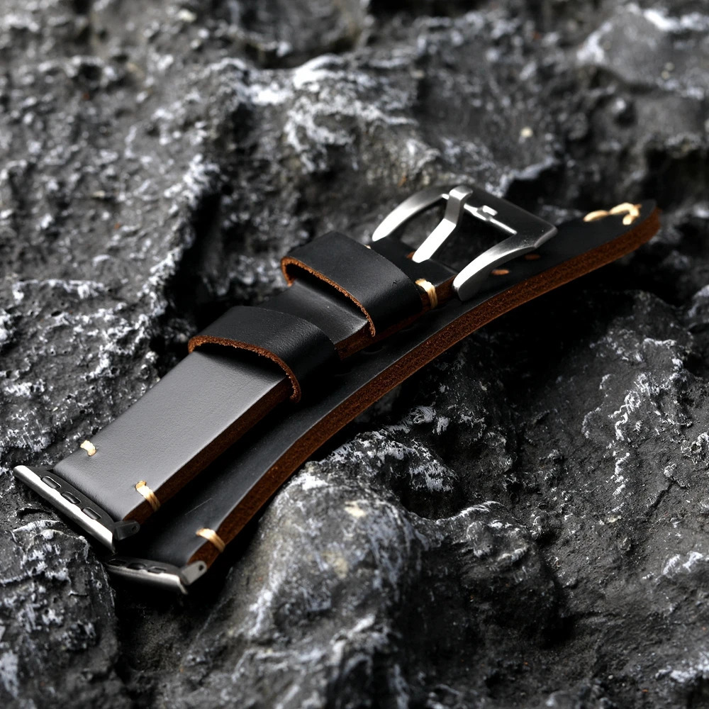 Handmade Black Genuine Leather Watchband For Iwatch Watch Ultra 2 S9 S8 49mm 45mm Tough Guy Leather Thickened 251016