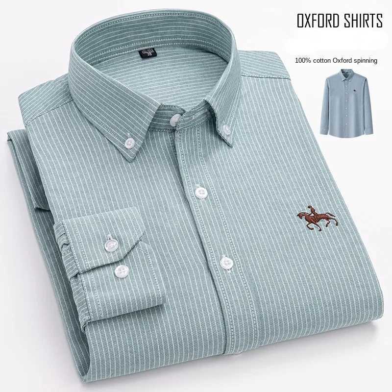 2025 Pure Cotton Oxford Man Leisure Embroidered Horse Shirts Streetwear Oversized Men Shirt Floral Long Sleeve Casual Plus Size J251017