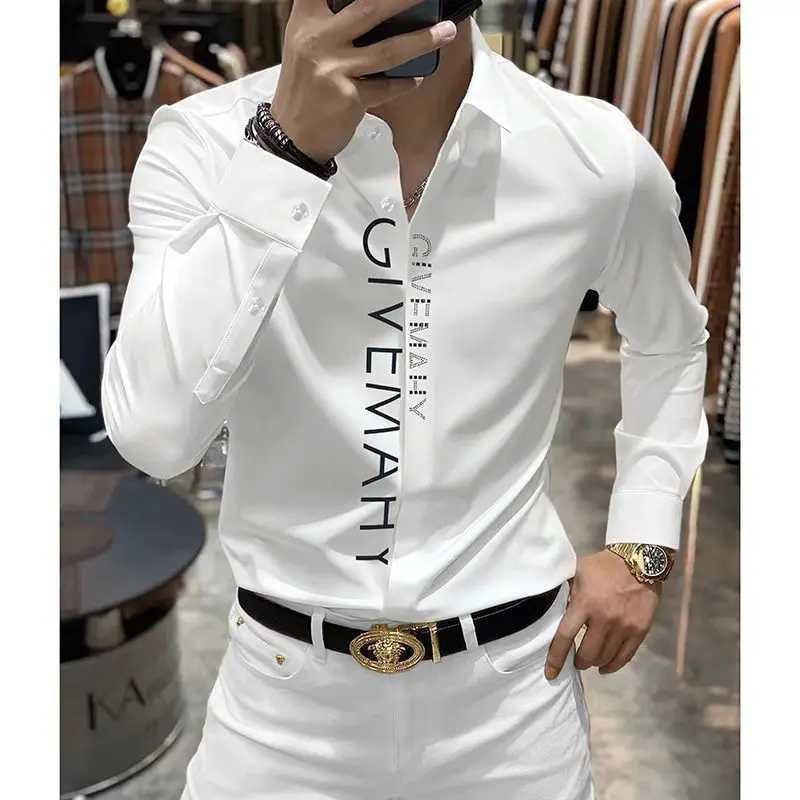 Spring And Summer Letter Shirt for Men Cotton Long Sleeve Casual Shirts Fashion Luxury Social Business Dress Shirts J251017