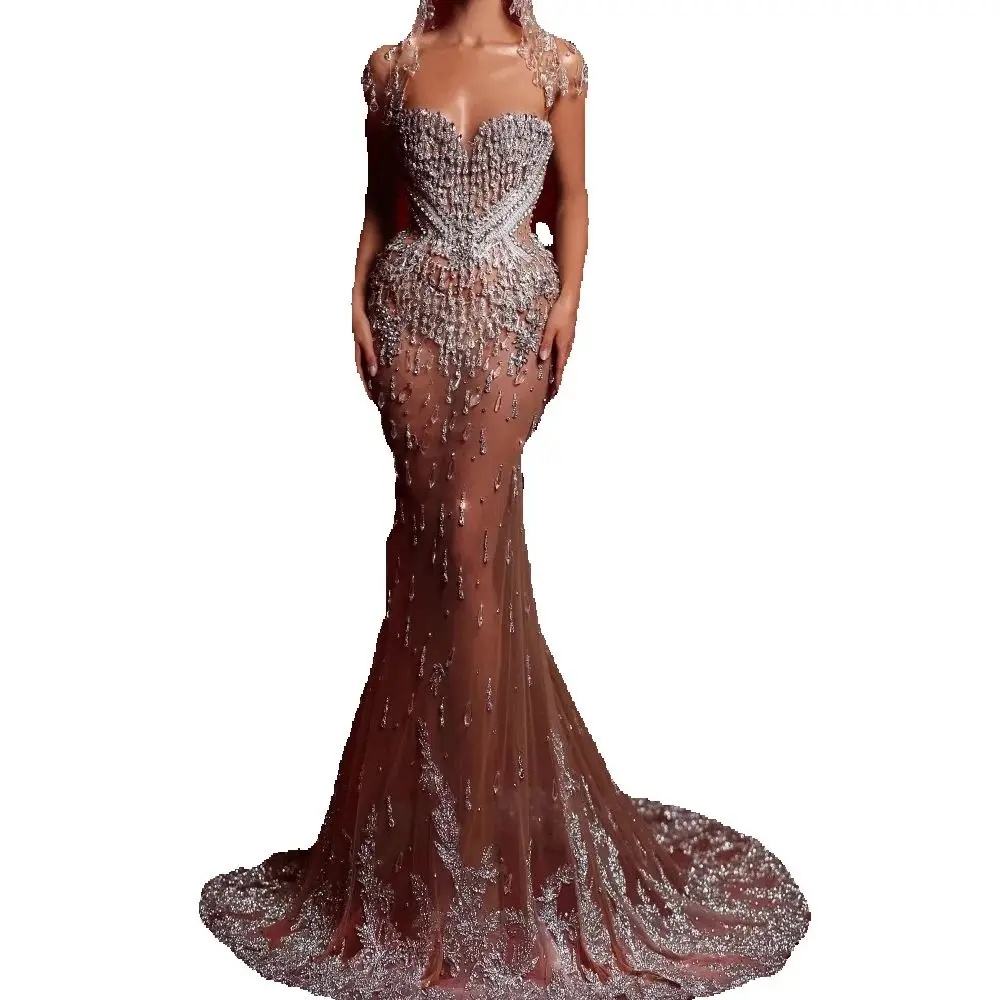 Gorgeous Rhinestone Sequined Prom Dresses Elegant Sweetheart Crystal Evening Dress Sleeveless Floor Length Party Gown Customized