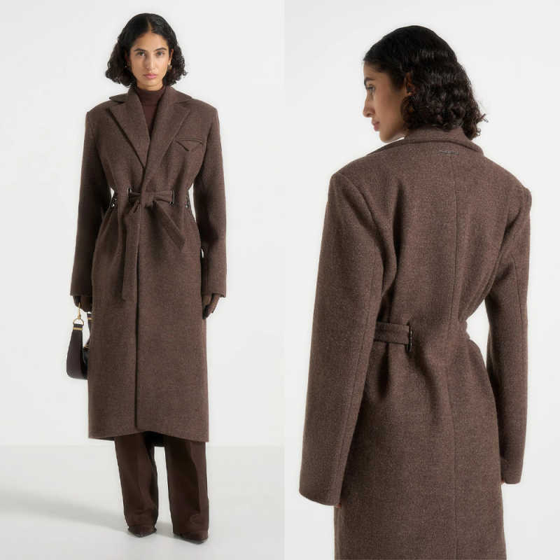 Vintage Women Long Warm Coat Wool Blend Office Ladies Work Autumn Winter Customized Outwear Coat One Piece