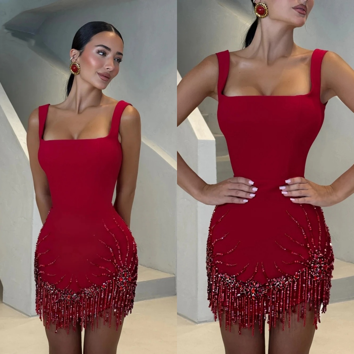 Simple Cocktail Dresses Crystal Mini Evening Prom Gowns Spaghetti Strap Beading Tassel Customized Sleeveless Graduation Ball Club Party Dress