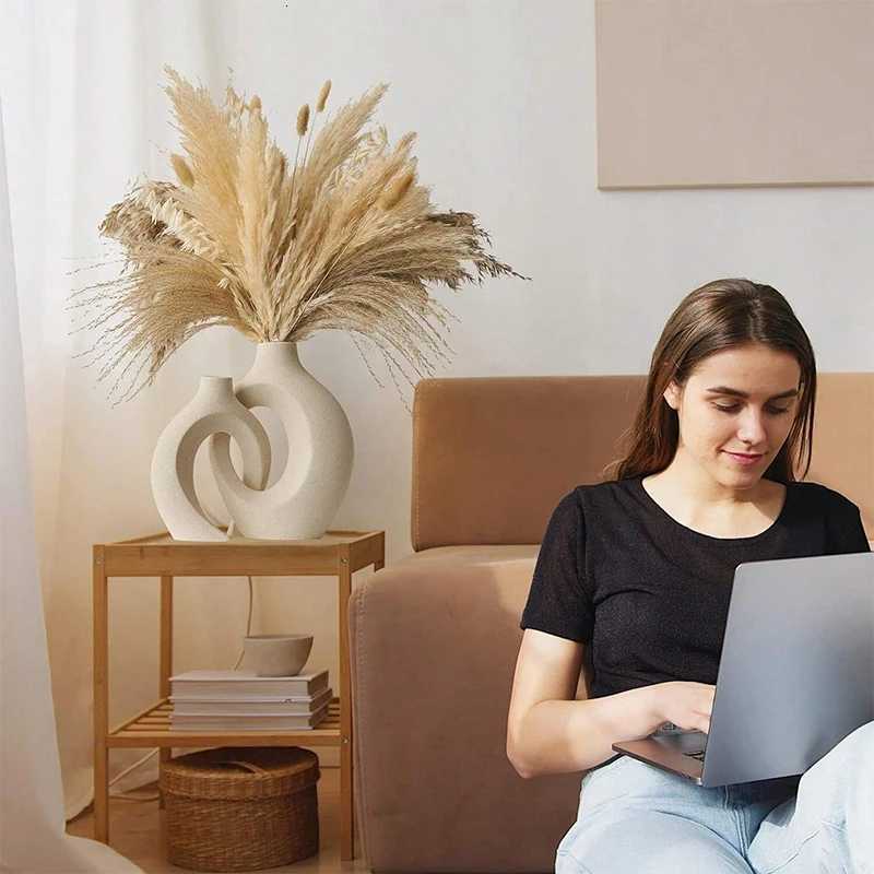 Beautiful Plastic Vase Set Creative White Simple Home Decoration Living Room Entryway TV Cabinet Decoration C251017