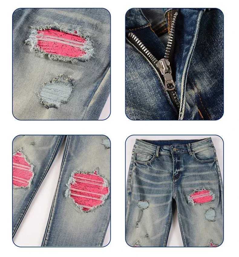 Hole Jeans Men Patchwork Ankle Length Trousers Washed Denim Pencil Pants Mid Waist Vintage Distressed Autumn Street Denims Y251105