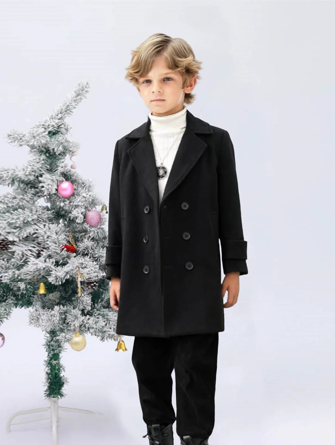 Boys Girls Windproof Outdoor Long Jacket Children Pography Woolen Coat 315Y Kids Formal Black Christmas Winter Wool Coat 251015