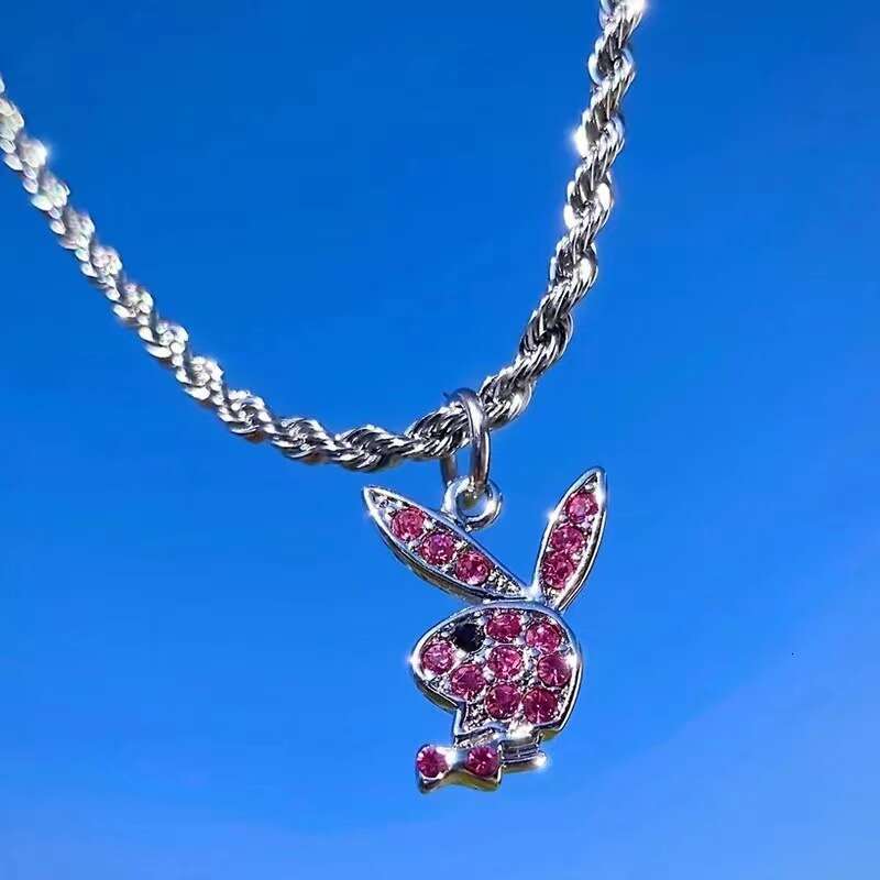 Sparkly Bunny Charm Hoop Earrings New Stainless Steel Rabbit Punk Style Necklace Hip-hop Bunny Earrings