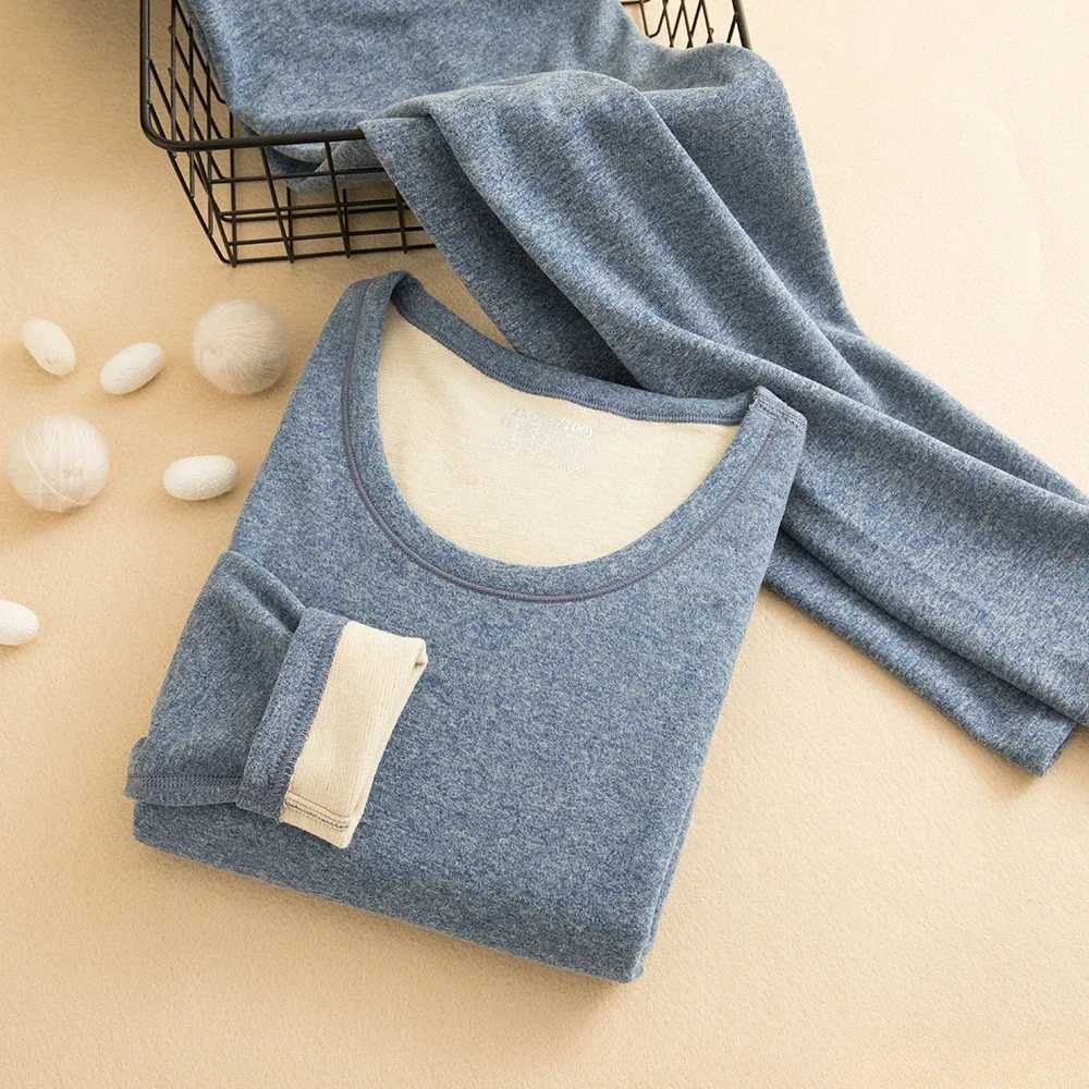 Autumn Winter Thermal Underwear Set Doublesided Cashmere Long Johns Plus Cashmere Thick Men Women Warm Underwear H251017