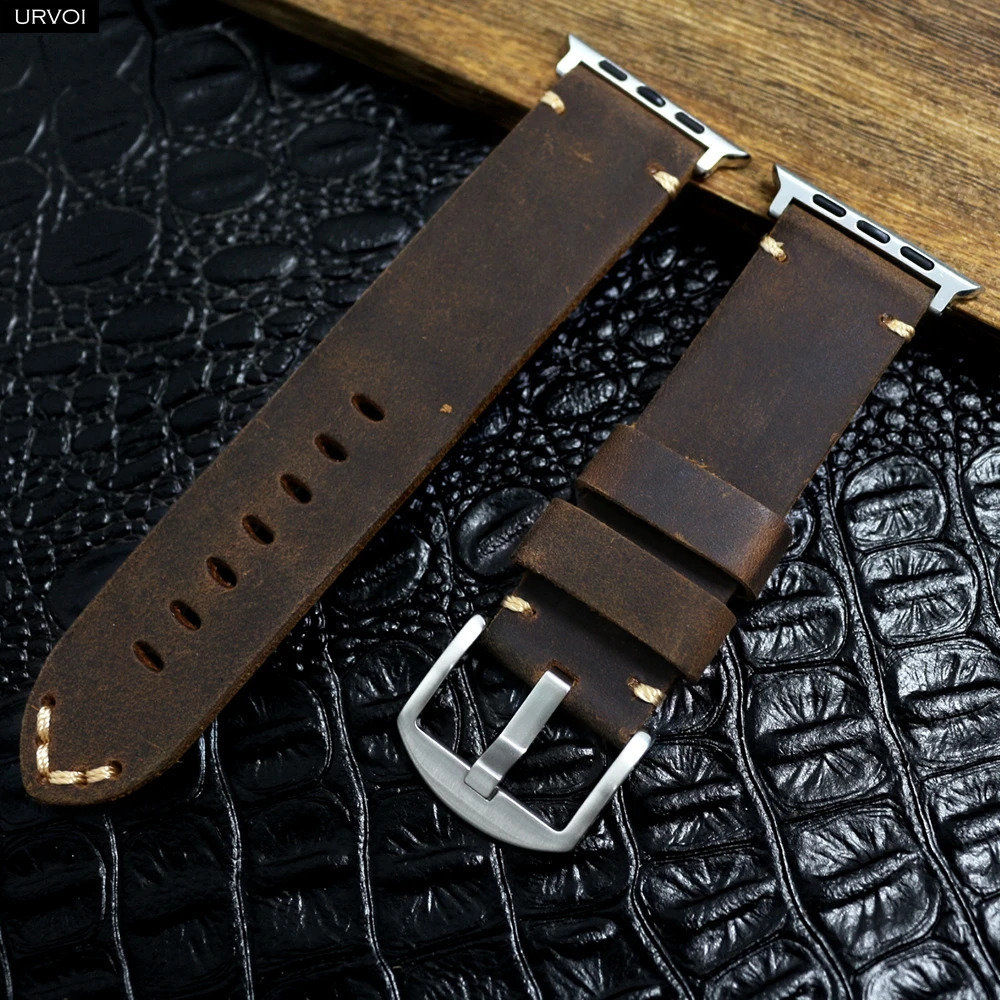URVOI Band for Watch Ultra 3 2 series 11 10 9 8 7 6 SE Vintage Crazy Horse Fine Leather strap for iWatch Pin V stitches 251016