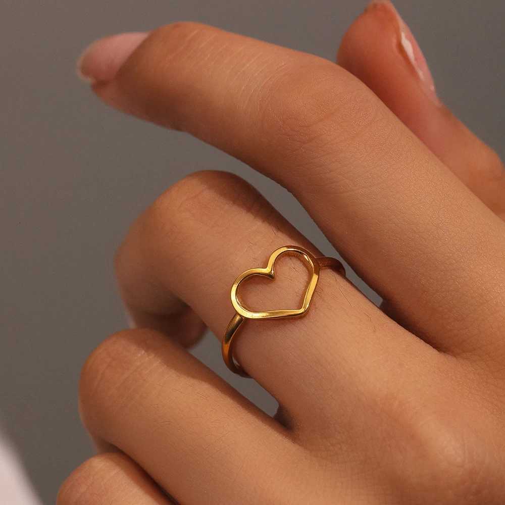 DOTIFI Stainless Steel Gold Color Open adjustable ring Cute Heart Rings For Women Aesthetic Wedding Jewelry Anniversary GiftW251017