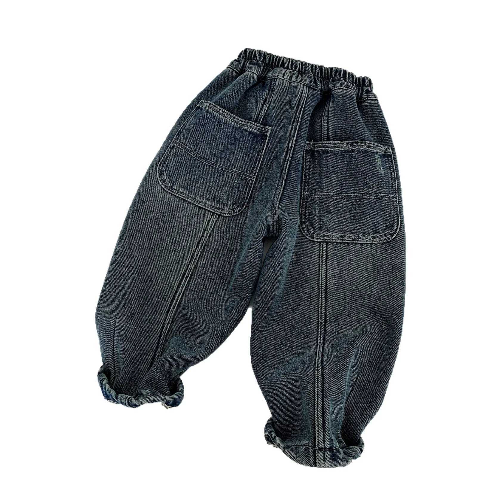 Toddler Kid Boy Jeans 2025 Winter Solid Color Children 38Y Boys Casual Thick Warm Trouser Elastic Waist Teenager Boy Harem PantT251017