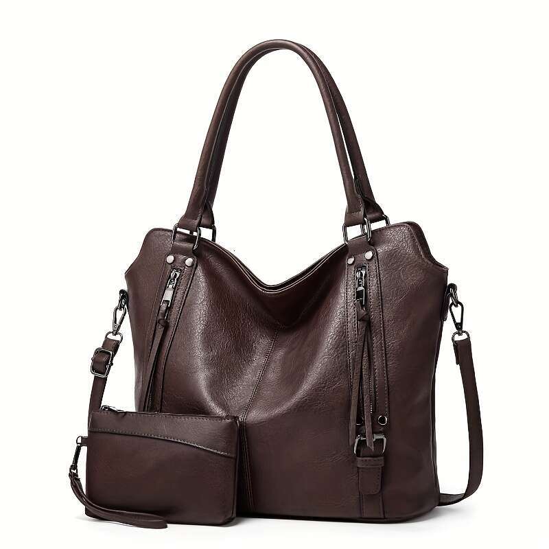 Luxury Tote Crossbody Bag Detachable Shoulder Strap Pointed Buckle, Gold Hardware, Multiple Color Options Black/Coffee Brown/Blue/Burgundy Top Layer L